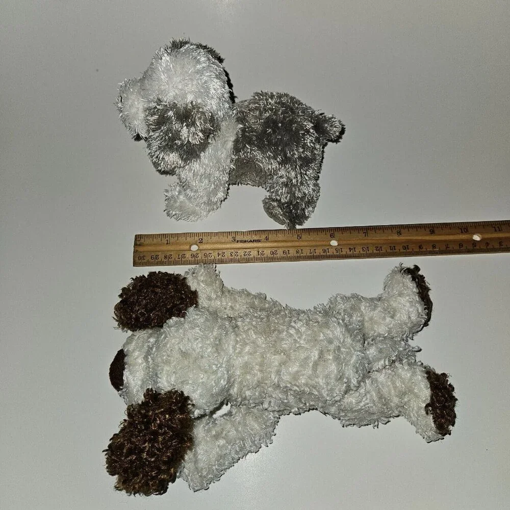 TY Beanie Babies Puppy Dog Plush Lot Brown Tan Fetch Spuds Herder Sheepdog Gray